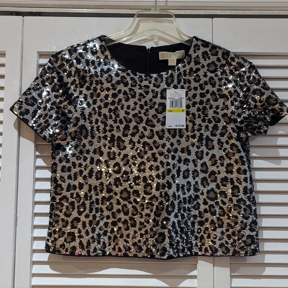 Michael Kors sequin crop top cheetah print - Picture 3 of 6